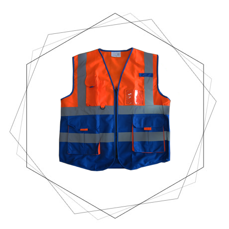 9977 Reflective Vest Dark Blue/Orange- High Visibility Vest with Zipper and Pocket
