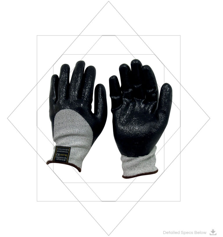 Black X5 Fiber Knitted Cut Resistant Liner Gloves - Dyneema Sandy Nitrile Level 5 Severe Cut Resistant Gloves