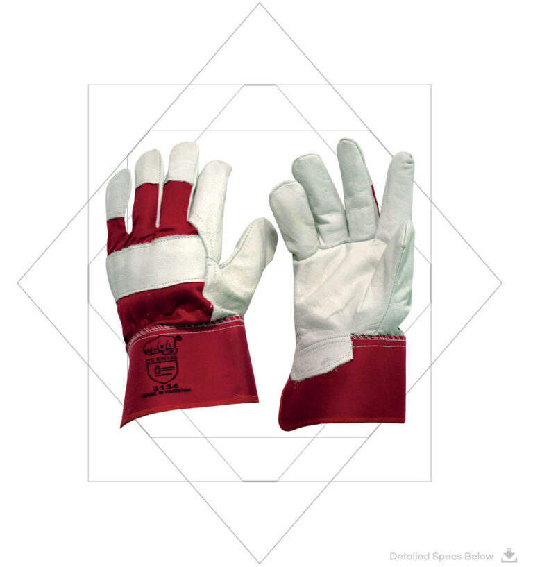 Cotton back. Rubberized cuff, Full Grain Leather Gloves with Red Back - Rubberized cuff gloves by STEIF