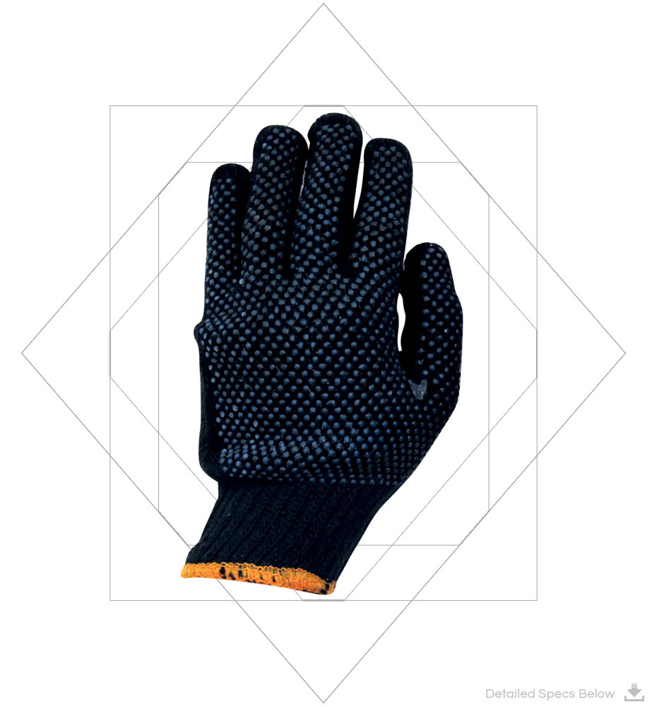 Cotton Seamless Knitted Gloves With Blue PVC Dots On Both Sides - Cotton Knitted Gloves With Double Sided Blue Pvc Dots