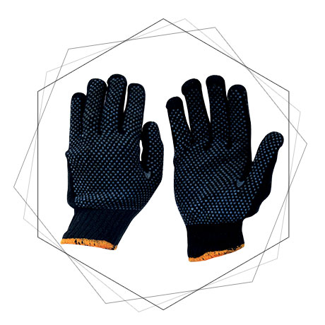  Cotton Seamless Knitted Gloves With Blue PVC Dots On Both Sides - Cotton Knitted Gloves With Double Sided Blue Pvc Dots