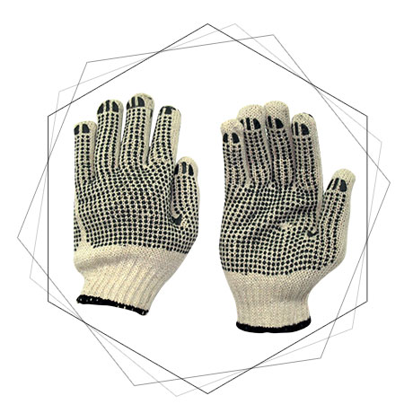  Cotton Seamless Knitted Gloves With PVC Dots On Both Sides