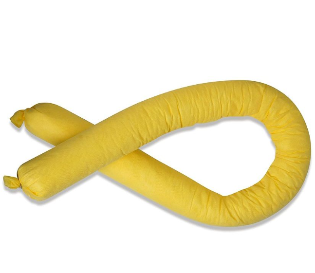  CS1 Chemical Absorbent Socks Yellow 7.5cm x 1.2m - Polypropylene Fibre Filled Chemical Absorbents Socks