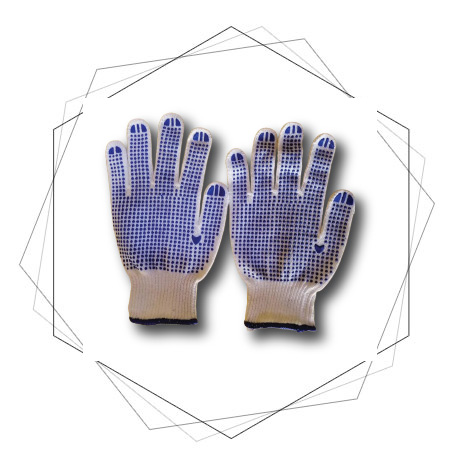  Double Side Dotted Gloves, Blue - 900 White Knitted Gloves 2-Sides Blue Dots