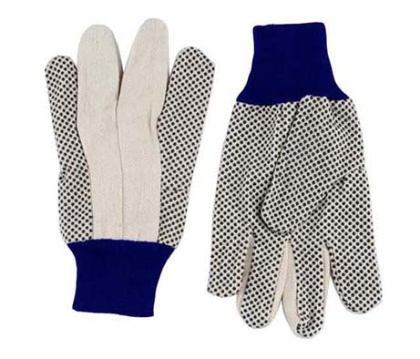 Drill Cotton Gloves With PVC Dots And Knit Wrist - Drill cotton gloves PVC dotted cotton gloves Blue