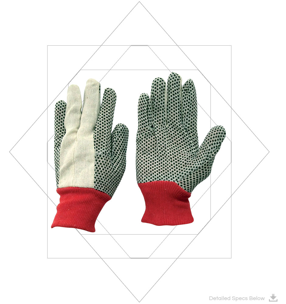  Drill Cotton Gloves With PVC Dots And Knit Wrist - Drill cotton gloves PVC dotted cotton gloves