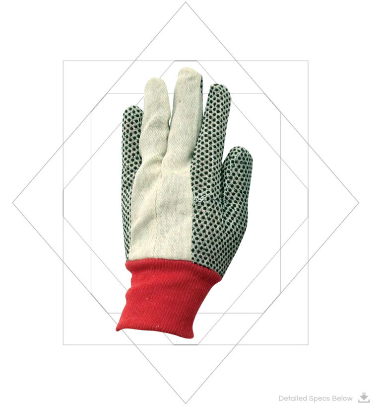 Drill Cotton Gloves With PVC Dots And Knit Wrist - Drill cotton gloves PVC dotted cotton gloves