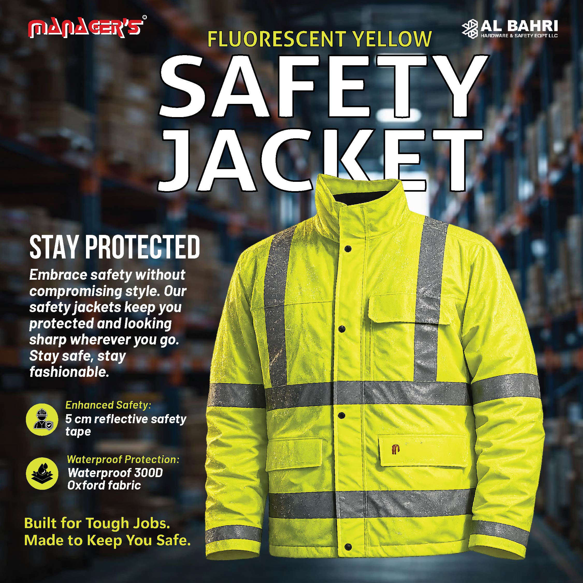  Jacket Fluorescent Yellow With Reflective Strip