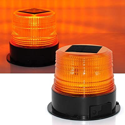  Solar LED Beacon Light 12/24V Rechargeable Waterproof Amber Warning Lights, with Magnetic Base, Rechargeable Rotating Strobe Lights -JD-C Solar Traffic Lamp Amber Magnetic Base