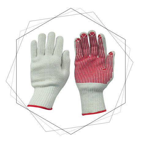  Knitted Gloves With PVC Dots -Knitted Gloves With Red PVC Dots on One Side