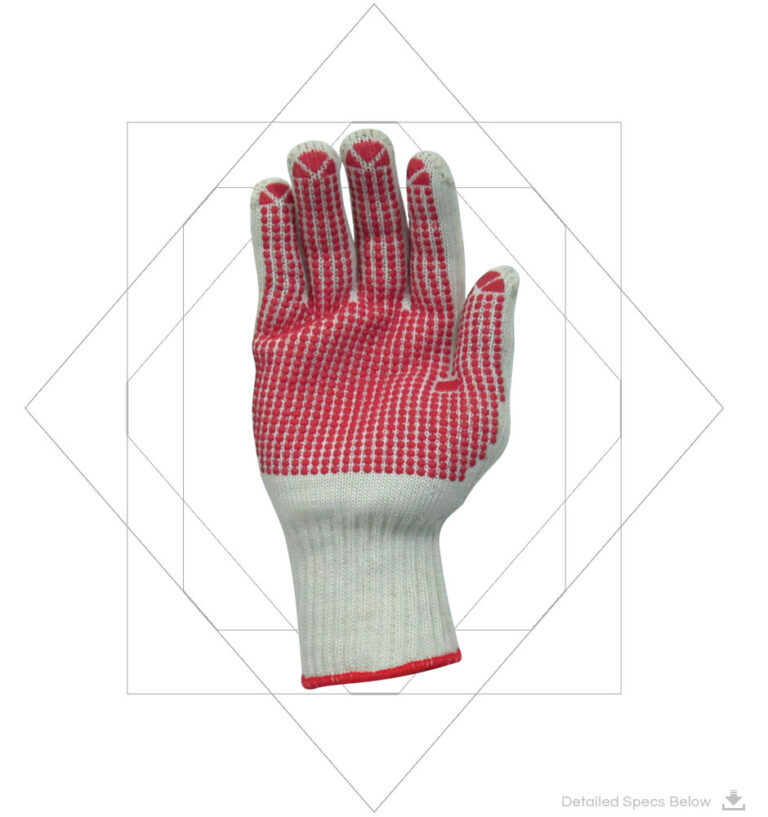 Knitted Gloves With PVC Dots -Knitted Gloves With Red PVC Dots on One Side