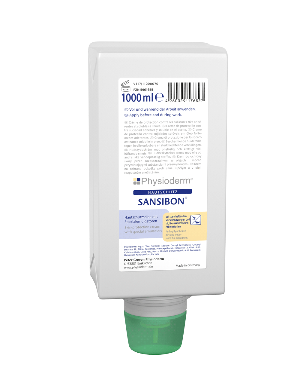  Phyioderm Sansibon 1000ML (Heavy Dirt), Highly adhesive dirt, Skin protection