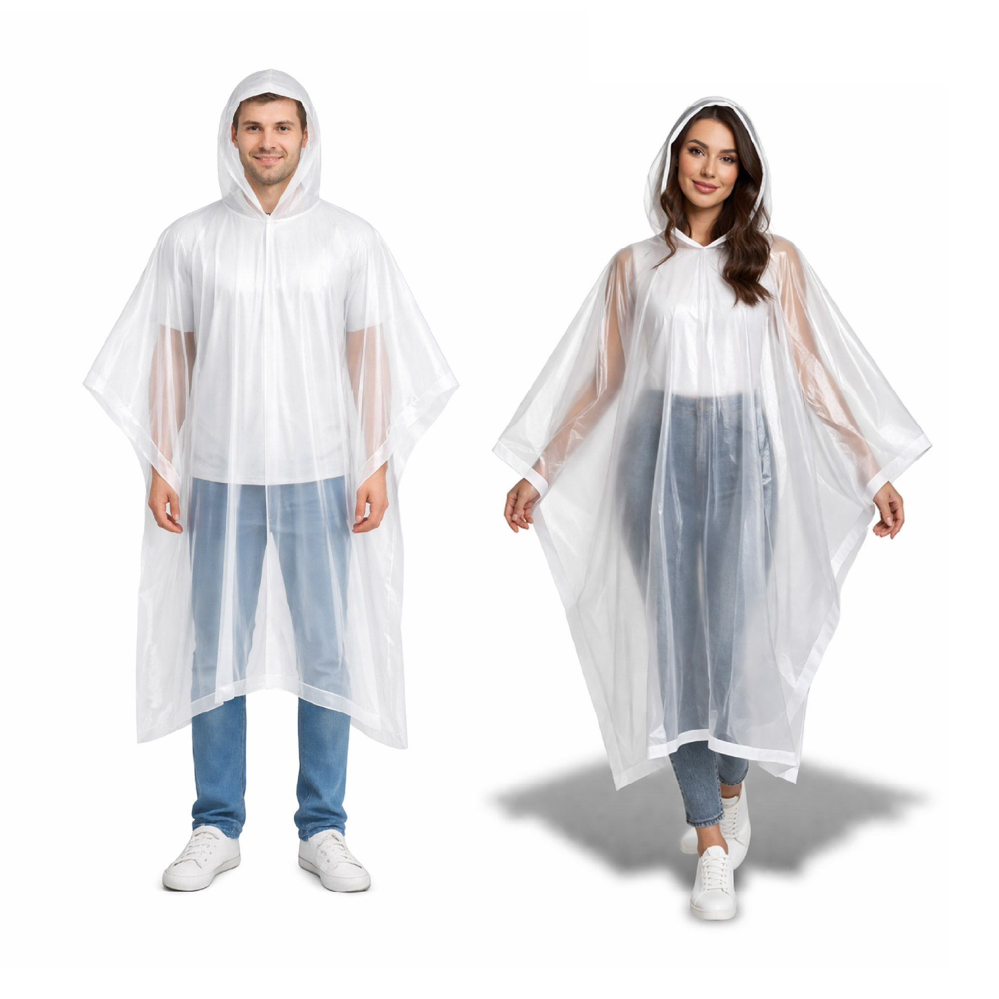 Polyethene Clear Poncho With Hood, Water Resistant, Reusable Rain Coat