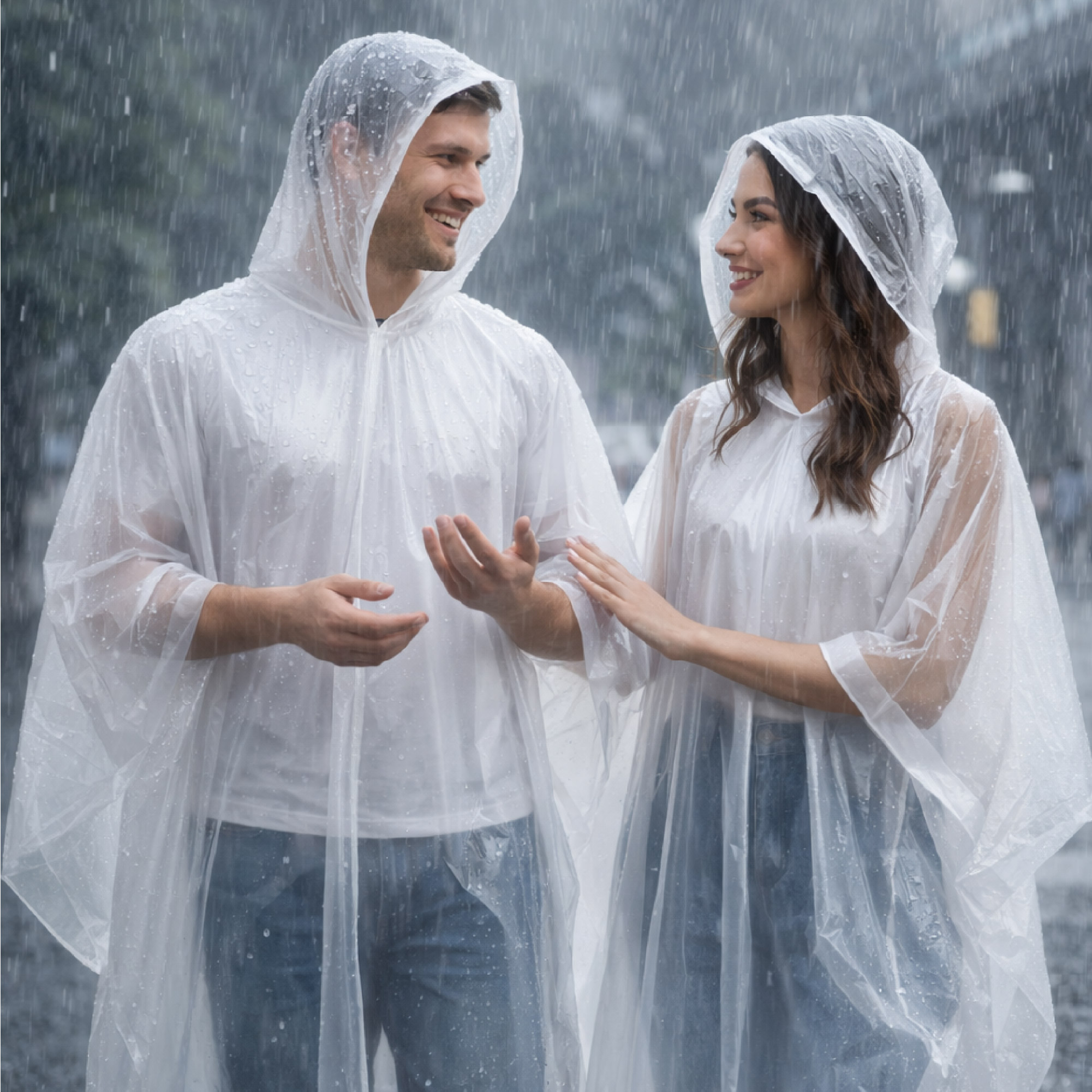 Polyethene Clear Poncho With Hood, Water Resistant, Reusable Rain Coat