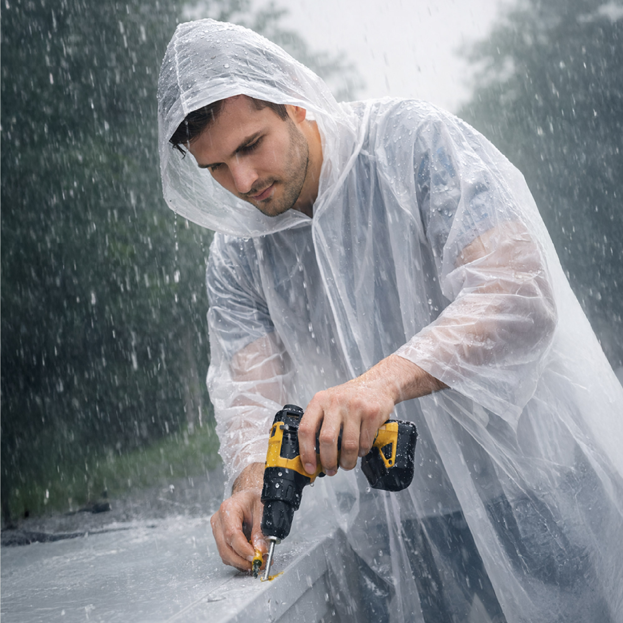 Polyethene Clear Poncho With Hood, Water Resistant, Reusable Rain Coat