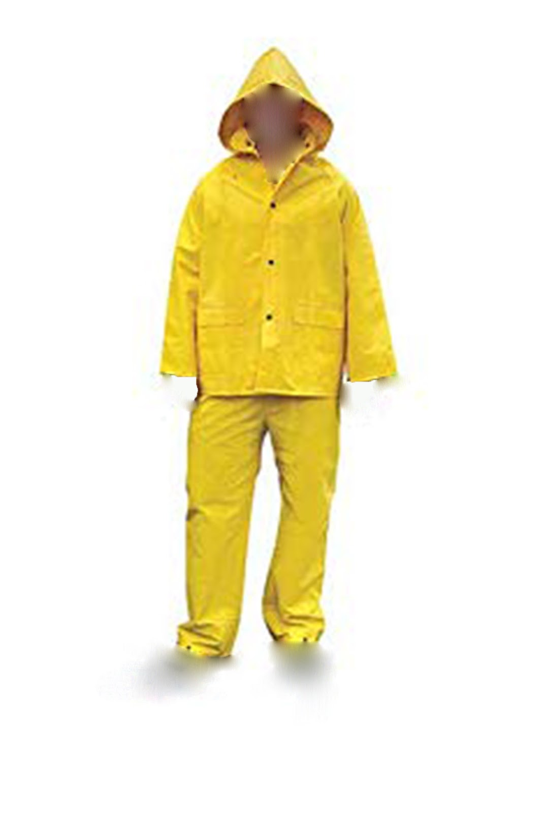 PVC Yellow Rain Suit attached hood with draw string and stoppers.