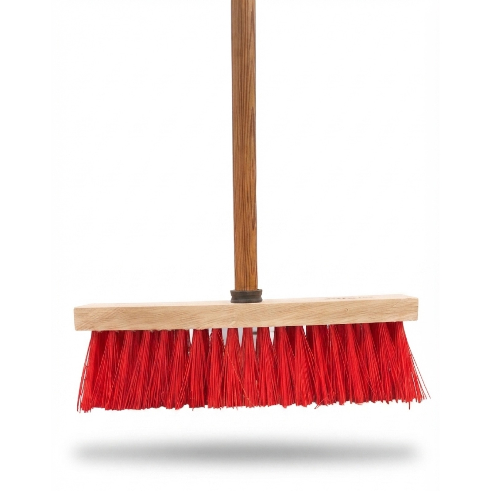 RED PET HARD BROOM BRUSH 12 inch  WITH STICK HANDLE
