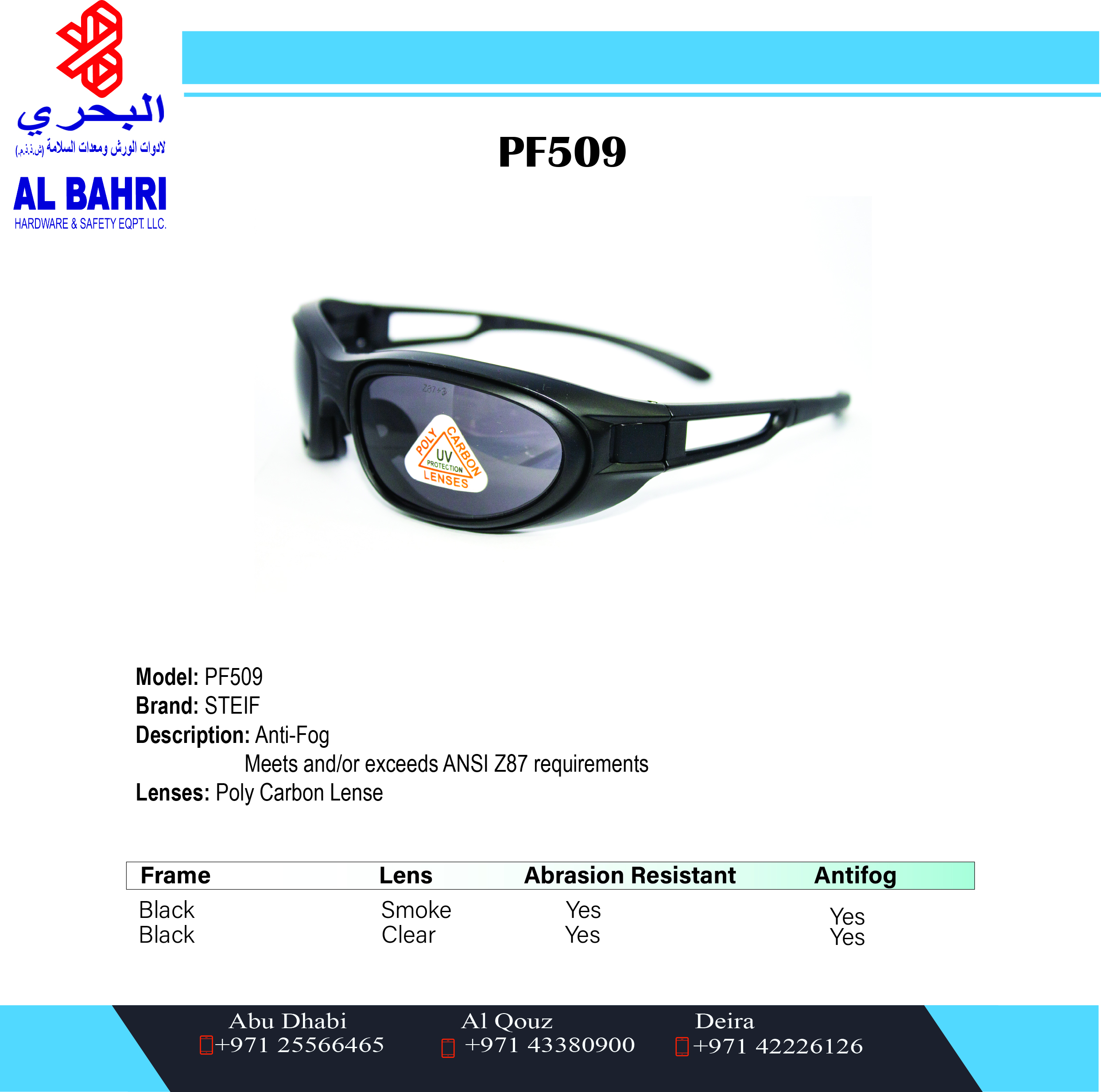 Spare Clear Lens for PF509 AF - Anti Fog Safety Glasses/Anti fog safety spectacles with clear lens and  smoke lens (STEIF PF509)