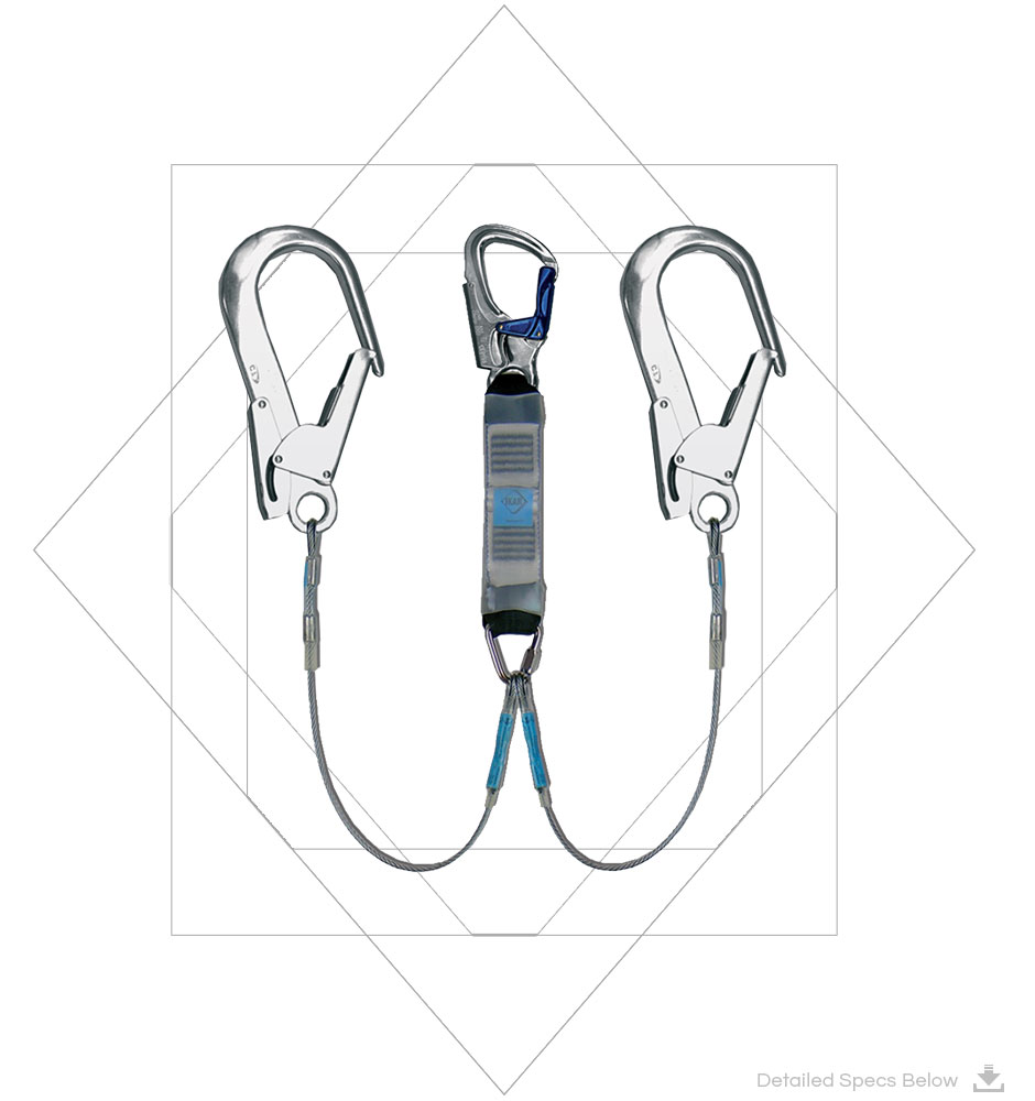 Steel Wire Rope Energy Absorbing Y Lanyard (Large Double Action Hook)