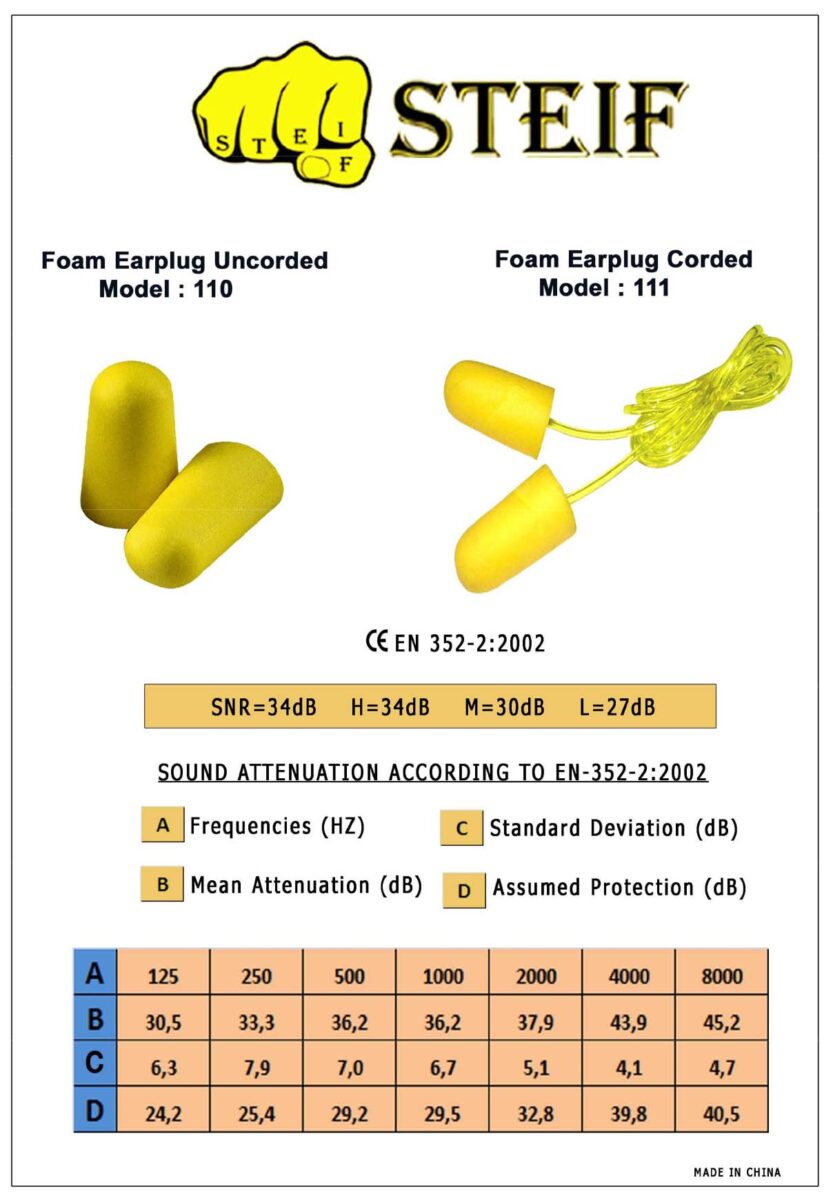 STEIF Foam Earplug 111 Corded,foam-earplugs-corded