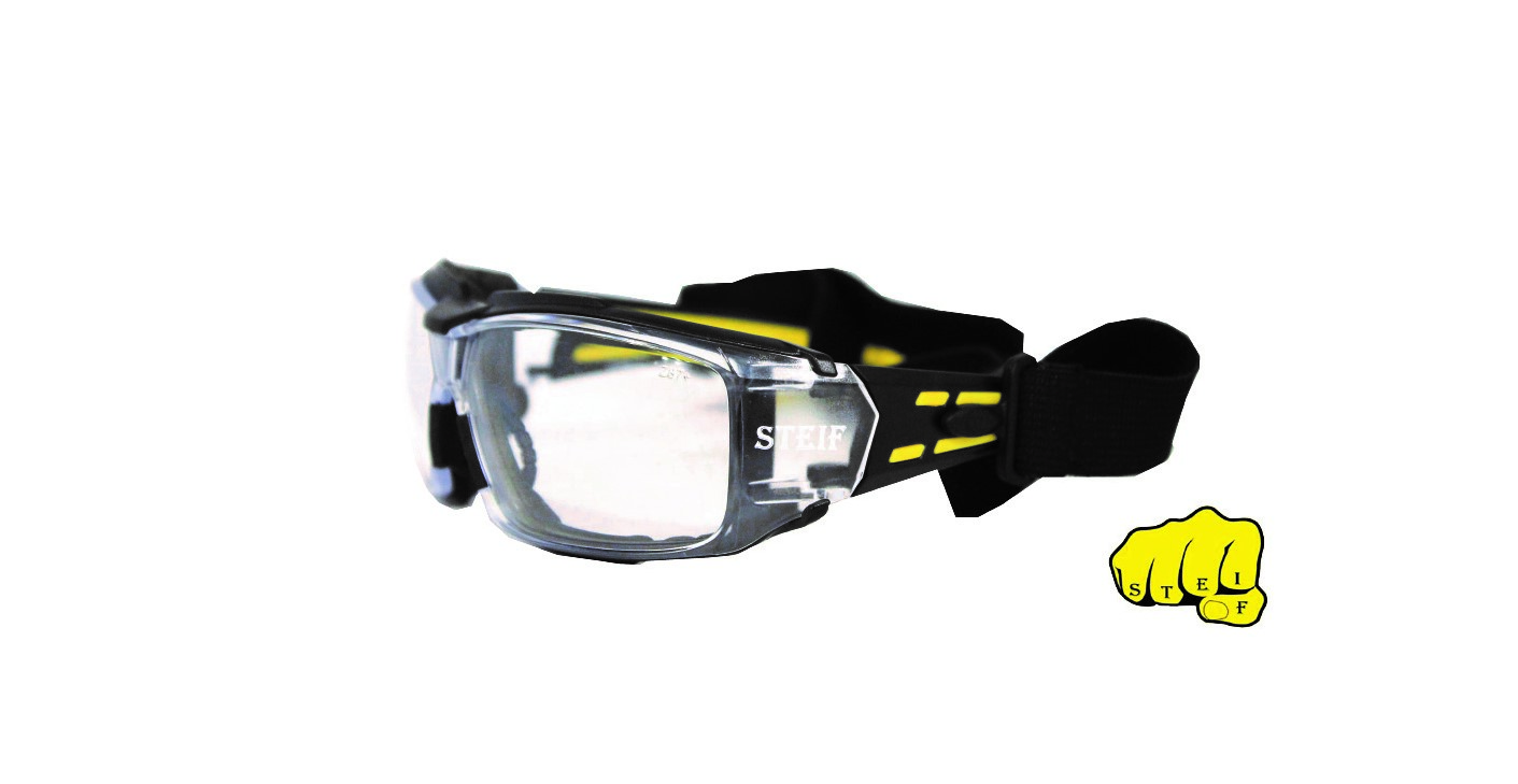 TF388 Black Frame Foam Yellow & Black Temple Clear Lens Anti-fog Safety Spectacles