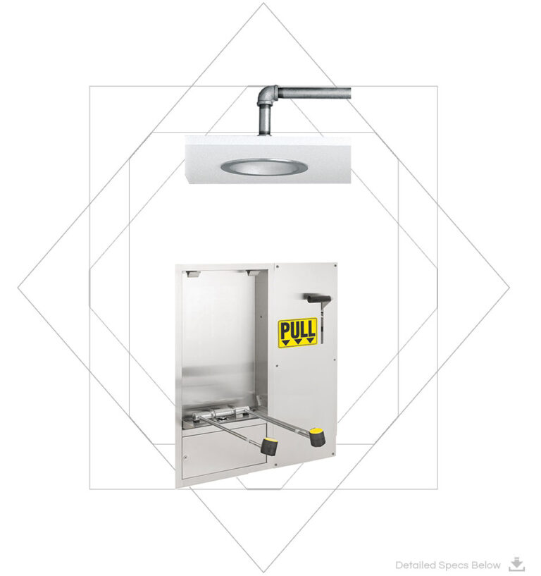 Wall-Mounted Laboratory Combination, Speakman SE-575-DP-238 Combination wall mounted, swing down eye/face wash and shower in recessed SS cabinet