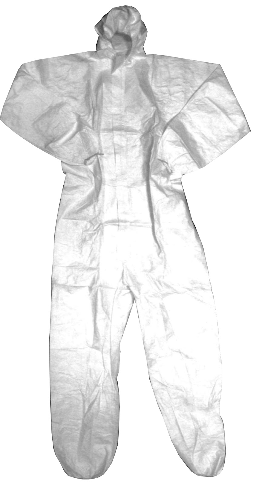 White PP Non-Woven Coverall with hood and zipper.